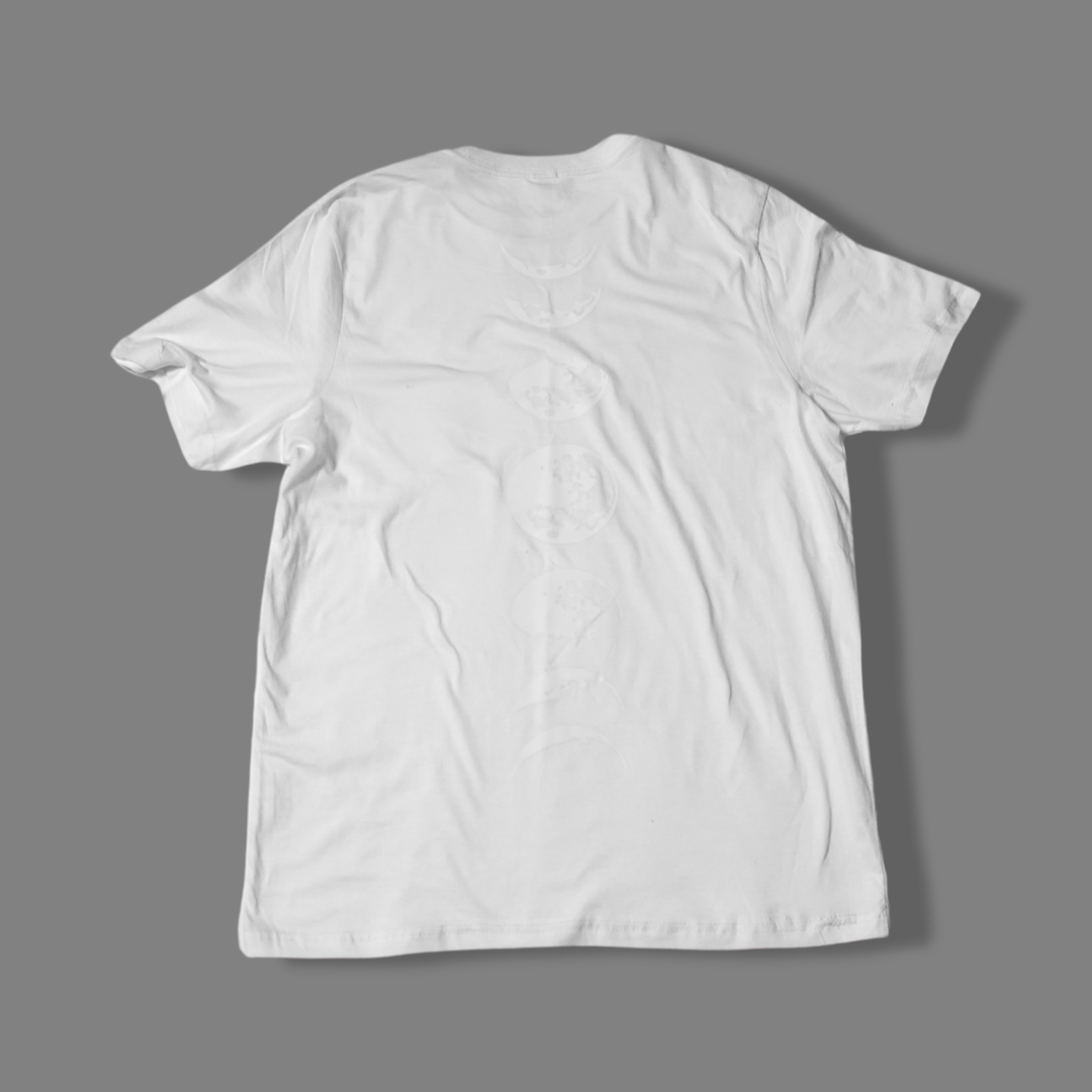 Moonlit Mystery: Black-on-Black T-shirt with Discreet Lunar Cycle - Phase Seven