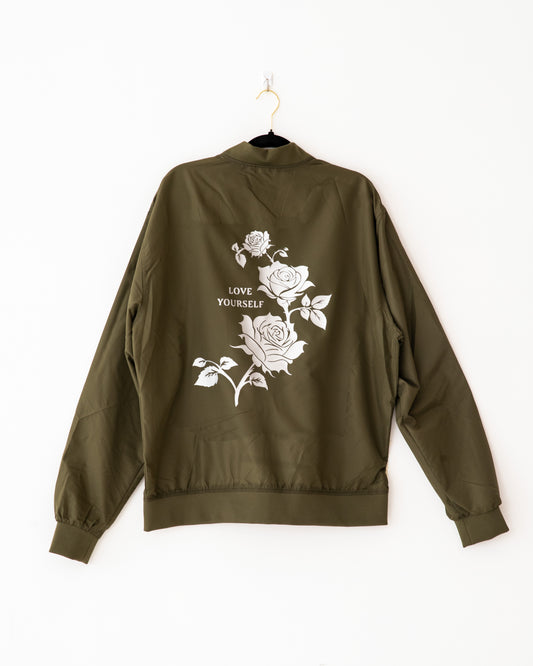 'Love Yourself' Bomber Jacket-Olive - Phase Seven