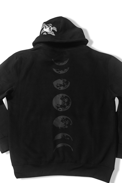 Moonlit Mystery: Black-on-Black Hoodie with Discreet Lunar Cycle - Phase Seven