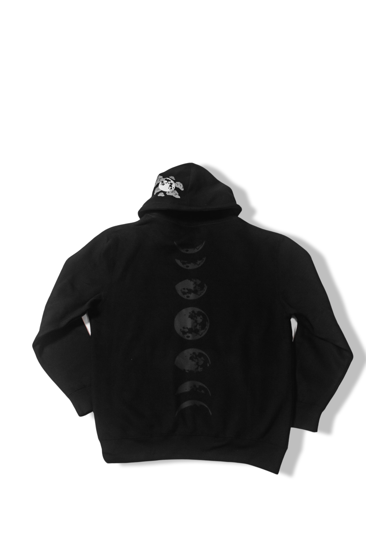 Moonlit Mystery: Black-on-Black Hoodie with Discreet Lunar Cycle - Phase Seven